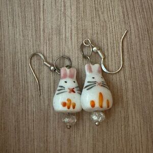 Handmade Glass Bunny Earrings on sterling silver hooks.